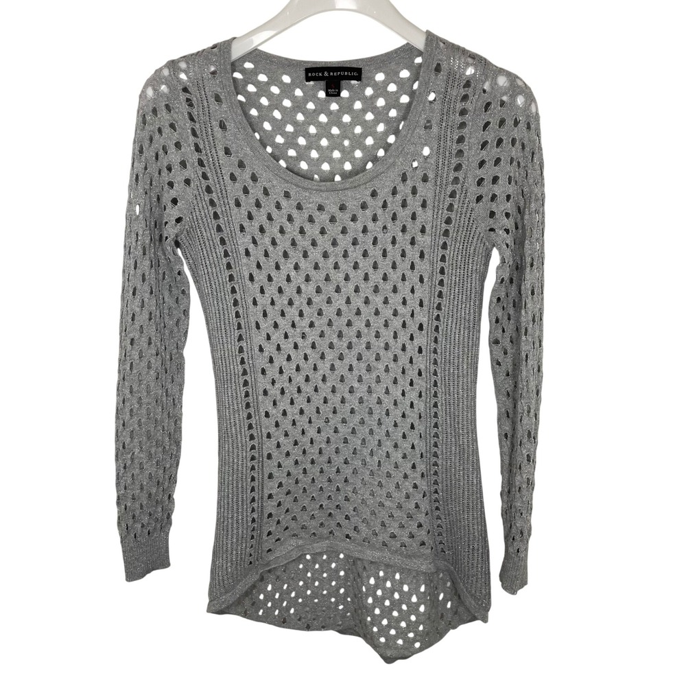 Rock‎ & Republic Metallic Silver Gray Open Knit Tunic, S